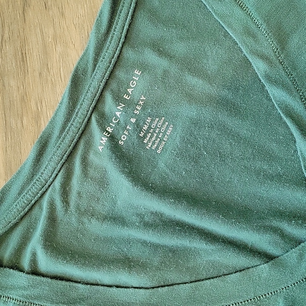 American Eagle Soft & Sexy v-neck tee, sage/teal, M - Picture 2 of 3